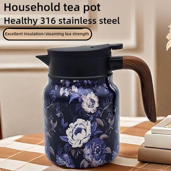 Raidley Vintage bloemenpatroon theethermoskan, Doresty thermos theepot, 2025 Nieuwe vintage bloemenpatroon thee-ingebouwde zetgroep, 1000 ml roestvrijstalen thermische karaf met deksel for warme drank