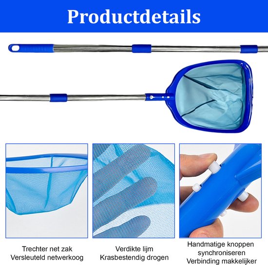 Zwembad Schepnet Set - Telescoopsteel & fijnmazig net - Voor algen, bladeren & vuil - Zwembaden/vijvers - Schoonmaaktool - Blauw - 185cm - 4-delig van Merkloos — afbeelding 3