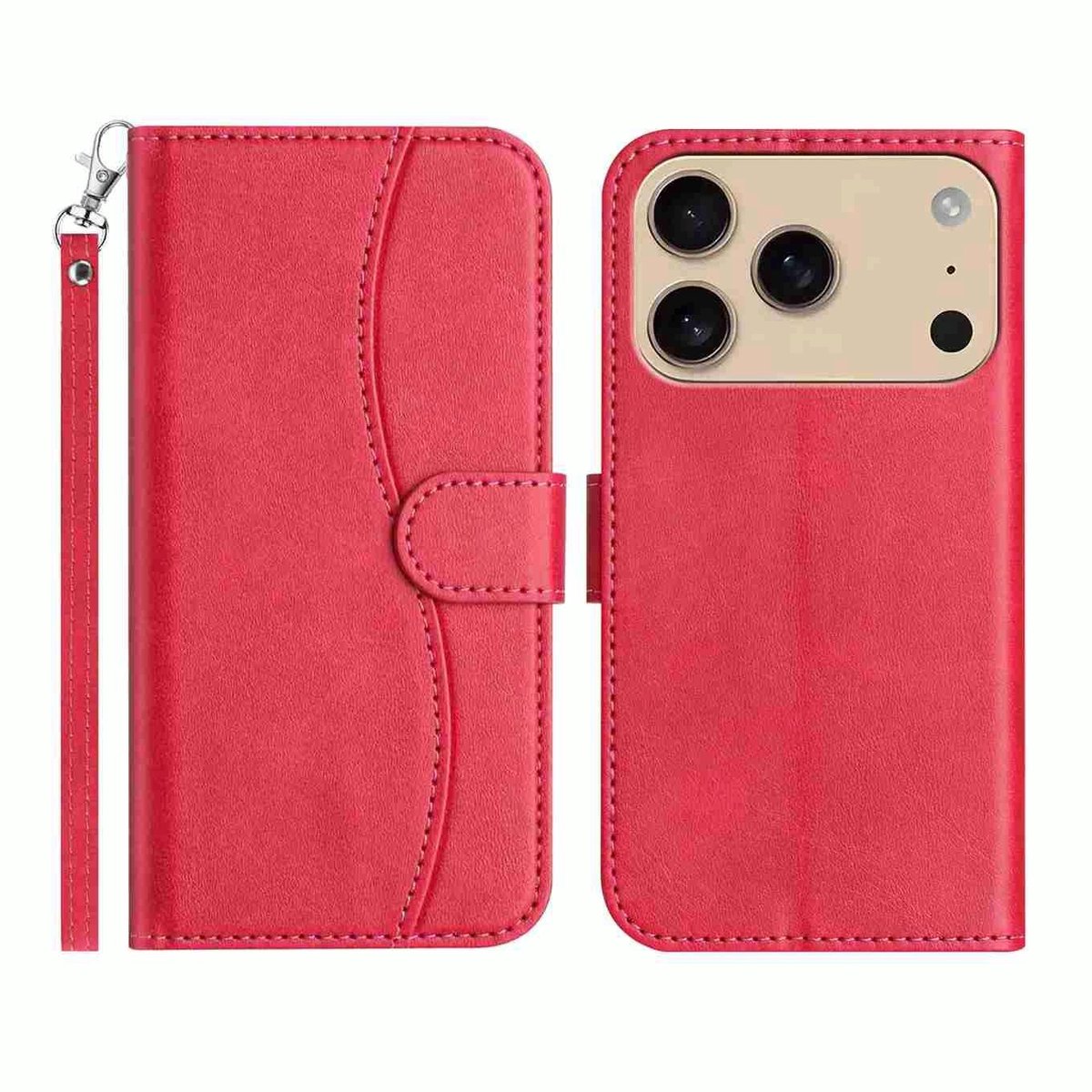 Mobigear Telefoonhoesje geschikt voor Apple iPhone 17 Pro Max Hoesje | Mobigear S Line Bookcase Portemonnee | Pasjeshouder voor 3 Pasjes | Telefoonhoesje voor Pinpas / OV Kaart / Rijbewijs - Rood