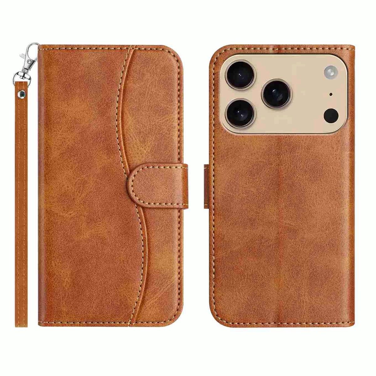 Mobigear Telefoonhoesje geschikt voor Apple iPhone 17 Pro Max Hoesje | Mobigear S Line Bookcase Portemonnee | Pasjeshouder voor 3 Pasjes | Telefoonhoesje voor Pinpas / OV Kaart / Rijbewijs - Bruin