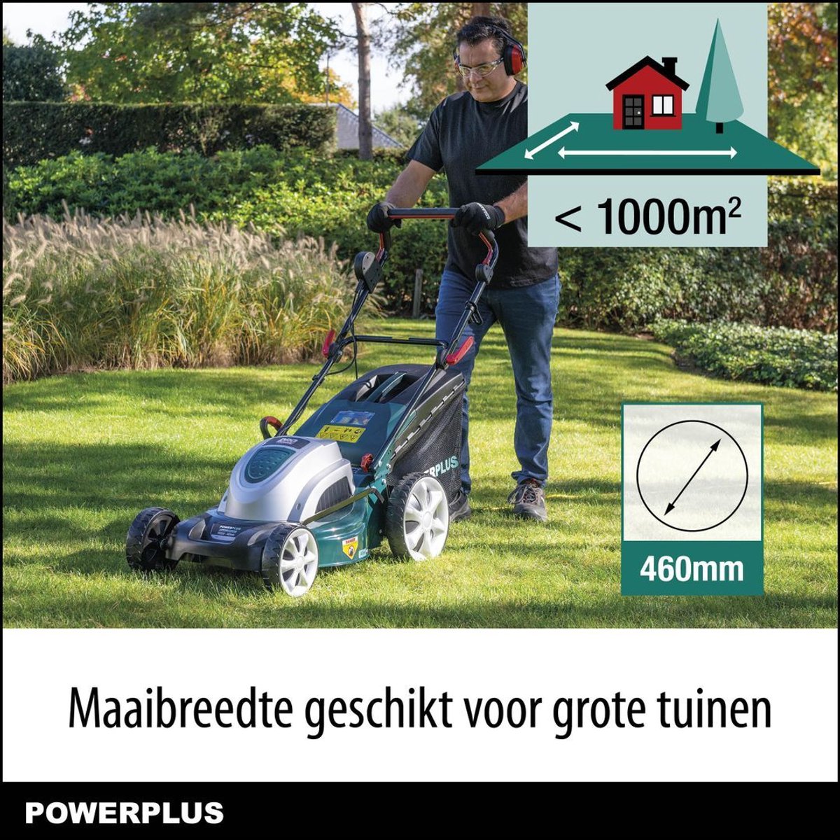Powerplus elektrische grasmaaier POWPG10240 - 1800 W, 460 mm Ø grasmachine, tuintoestel, met grasopvangsysteem, mulchen en achteruitworp – foto 3