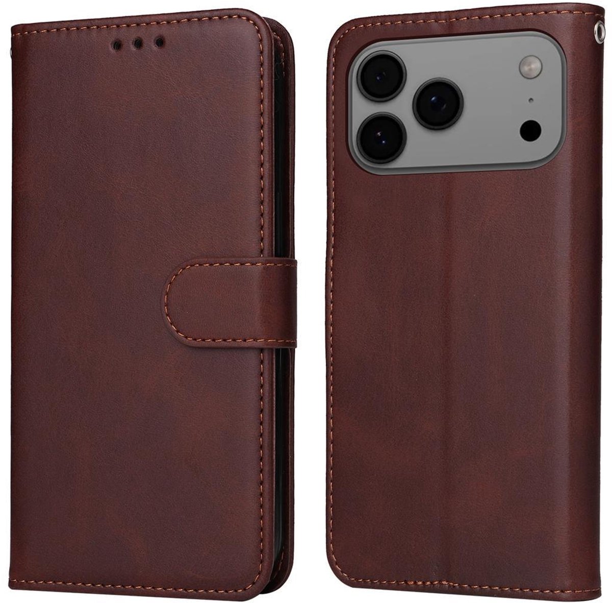 Mobigear Telefoonhoesje geschikt voor Apple iPhone 17 Pro Max Hoesje | Mobigear Wallet Bookcase Portemonnee | Pasjeshouder voor 3 Pasjes | Telefoonhoesje voor Pinpas / OV Kaart / Rijbewijs - Bruin