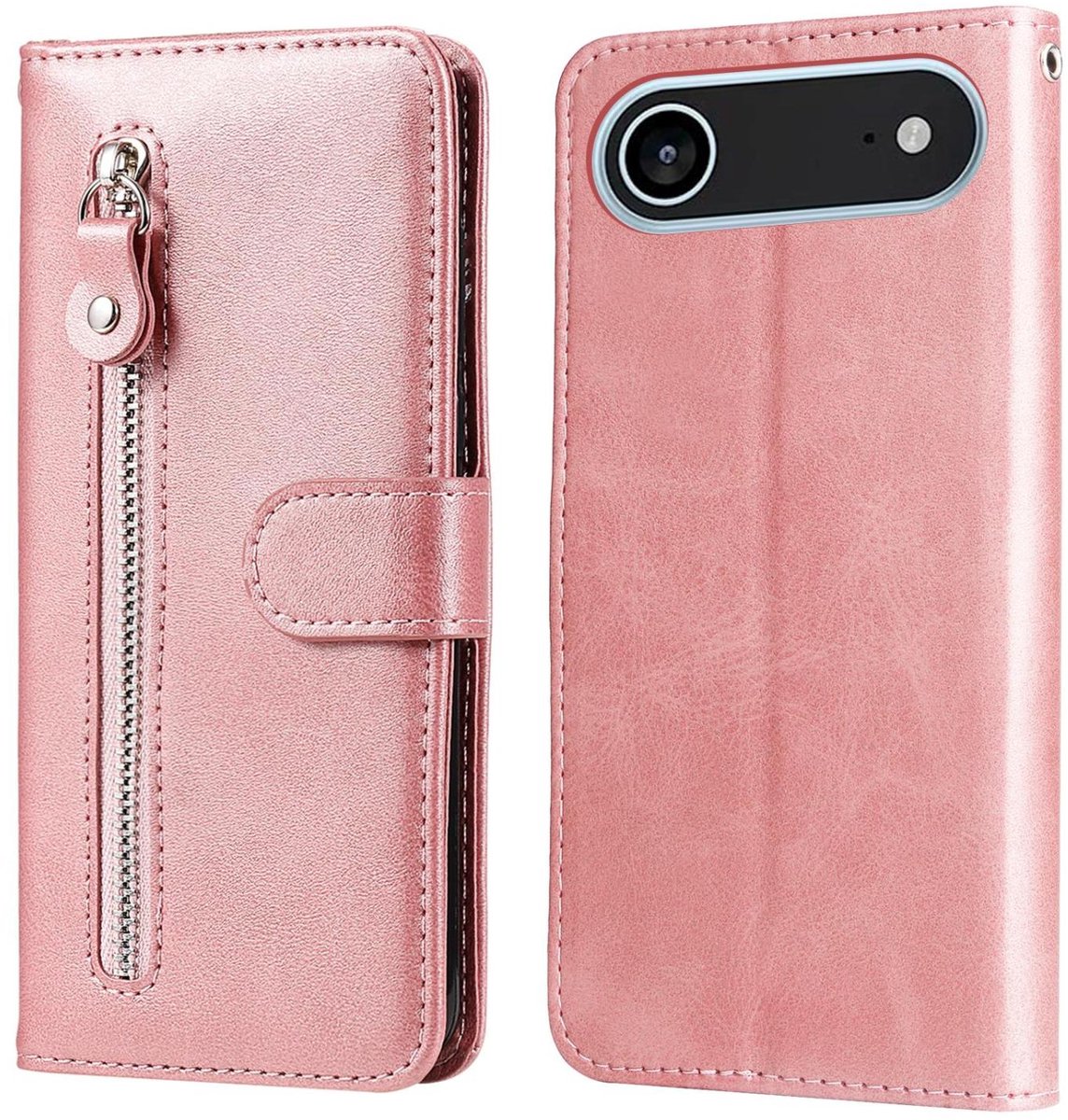 Mobigear Telefoonhoesje geschikt voor Apple iPhone Air Hoesje | Mobigear Zipper Bookcase Portemonnee | Pasjeshouder voor 3 Pasjes | Telefoonhoesje voor Pinpas / OV Kaart / Rijbewijs - Roségoud