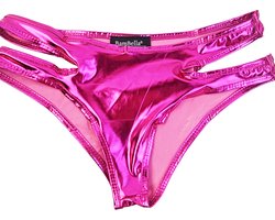 BamBella® Erotische onderbroek - Maat S M L Wetlook slip Dames - Roze Glans Lame metallic ondergoed Sexy BDSM kleding