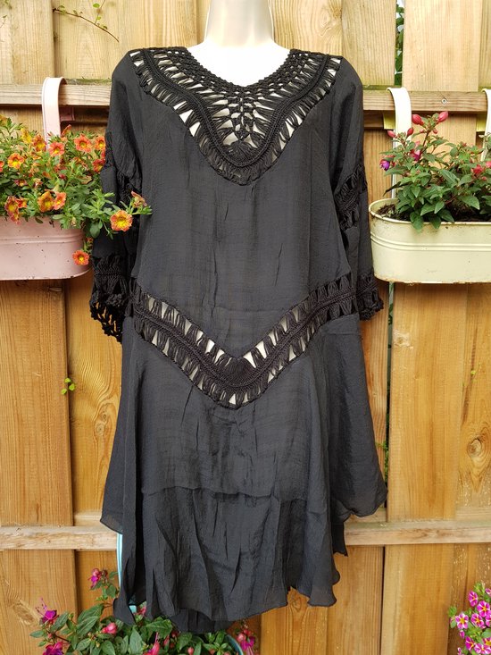 Dames Ibizza tuniek zwart One size 38 t/m 42