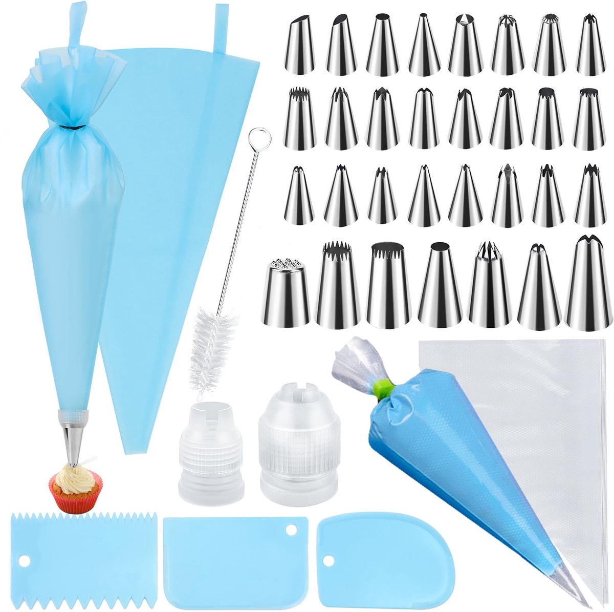 Ibenzoa® Spuitzakken Set 48 Delen met Spuitmonden - Voor Cupcakes, Taarten & Koekjes