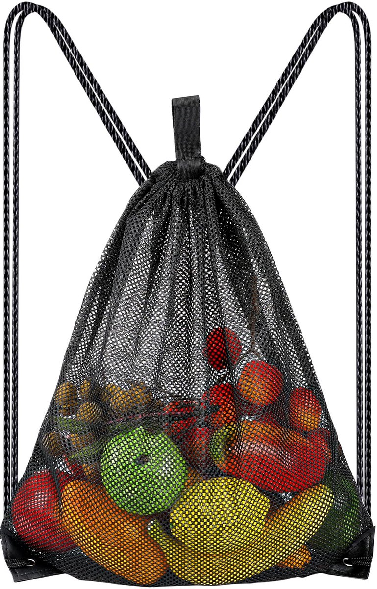 Ibenzoa® Zandspeelgoed Net Tas - Strandtas met Trekkoord, 45x40cm, Mesh, Zwart
