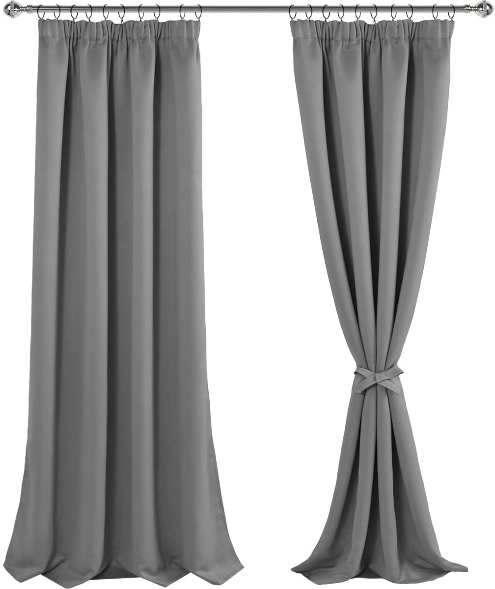 Ibenzoa Verduisteringsgordijnen Plooiband 245x140cm Set van 2 Grijs