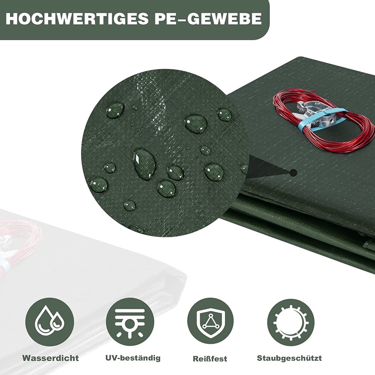 warraich-Groen 200 g/m² PE zwembadzeil – Met oogjes en aluminium koordsluiting voor stevige afdekking-Φ 360 cm