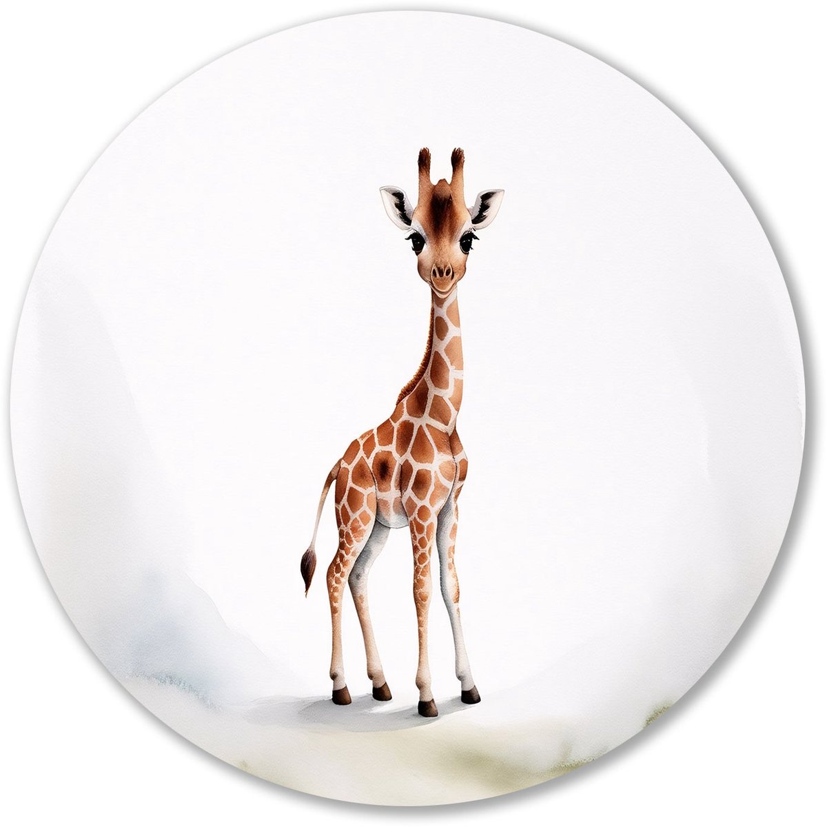 Realistische baby giraffe illustratie - Giraffe wanddecoratie rond - Rond wandpaneel dieren - Aquarel - Forex ronde decoratie - Wandkunst voor slaapkamers - muurcirkel forex 100x100 cm