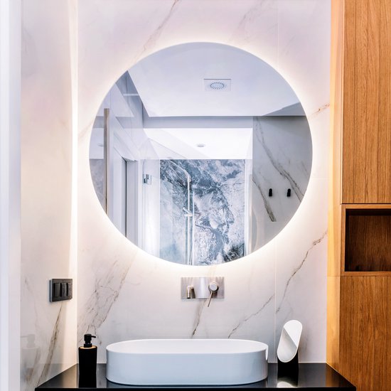 Miroir LED Tulup - Miroir LED rond sans rebord - 40 cm x 40 cm - Miroir LED avec rebord Witte - Wit chaud 3000 K - Miroir avec Siècle des Lumières