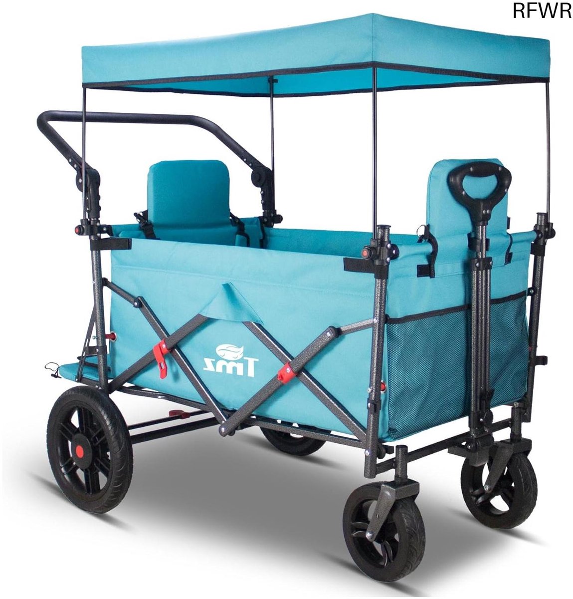 RFWR® Opvouwbare Bolderkar met Dak en Veiligheidsgordels voor 2 Persoons Transport