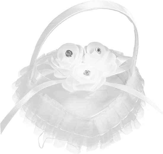 Allecto Plus - Hartvormig Strass Ringkussen voor Bruiloft en Verloving - Wit - Romantisch Design - Trouwringhouder - Geschikt voor Geschenken bij Valentijnsdag - 75 characters