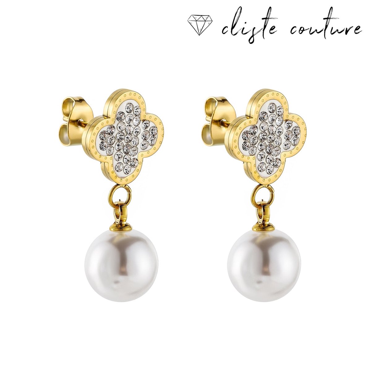 Cliste Couture - Elan Parel Clover Oorbellen Set - Sieraden - Oorbellen Dames - Verguld - Oorbellen - Goud