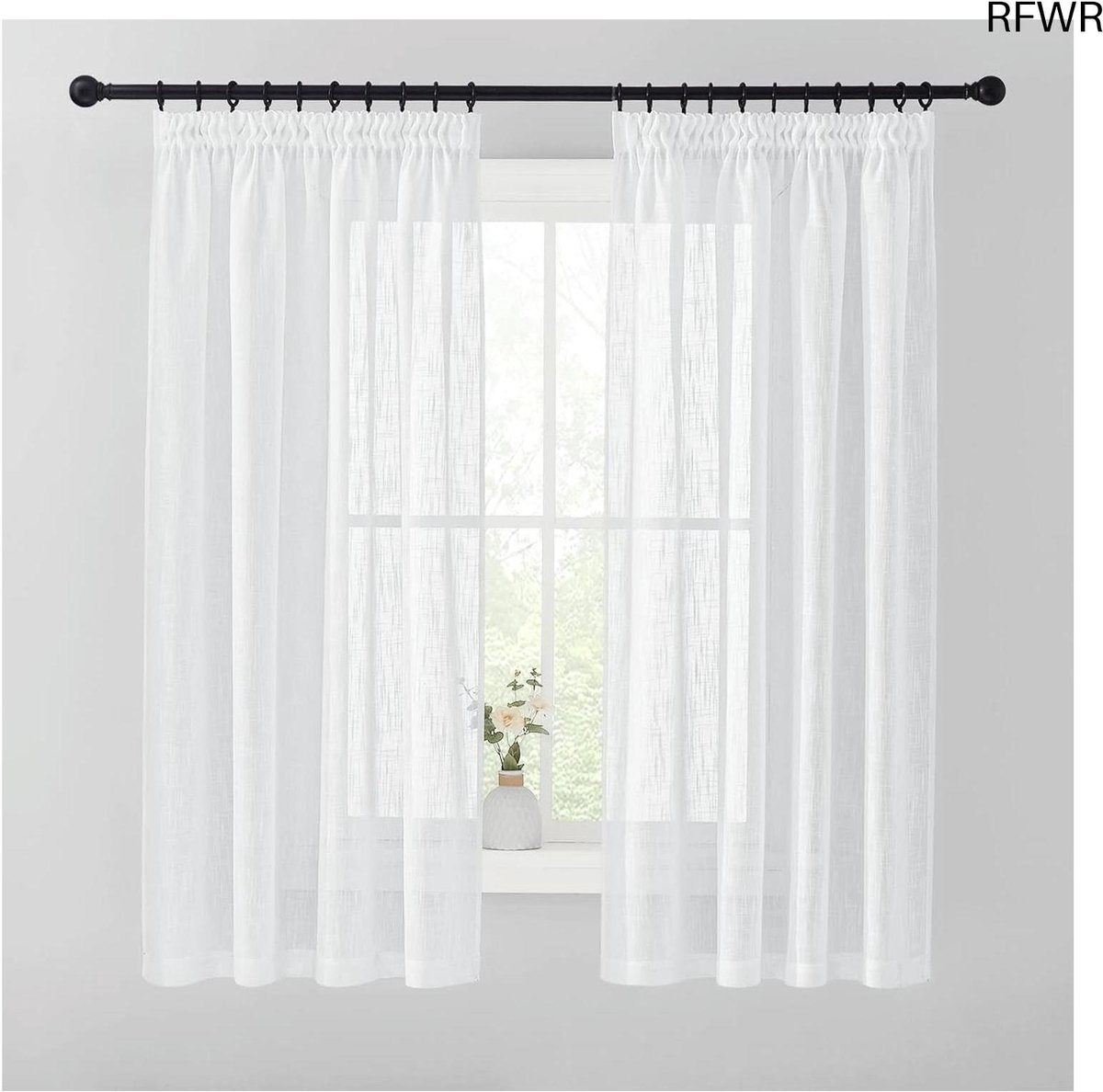 RFWR® Transparante Raamgordijnen voor Woonkamer, Slaapkamer en Kinderkamer - Plooiband, 140x160 cm, Wit, Set van 2