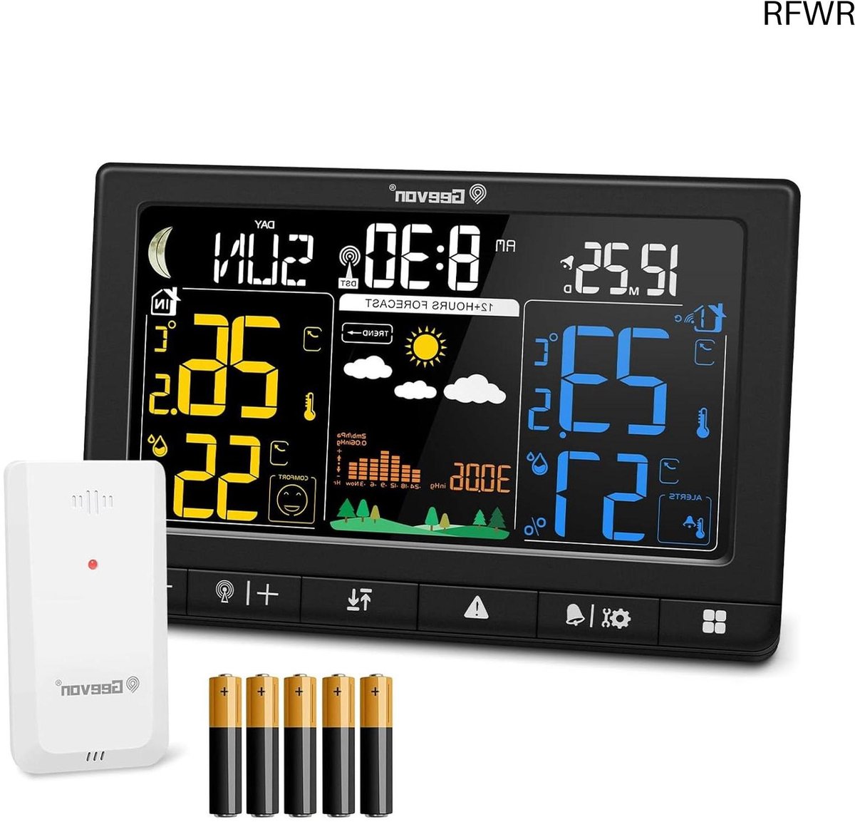 RFWR® Draadloos weerstation met buitensensor en LCD-kleurendisplay voor binnen- en buitentemperatuur