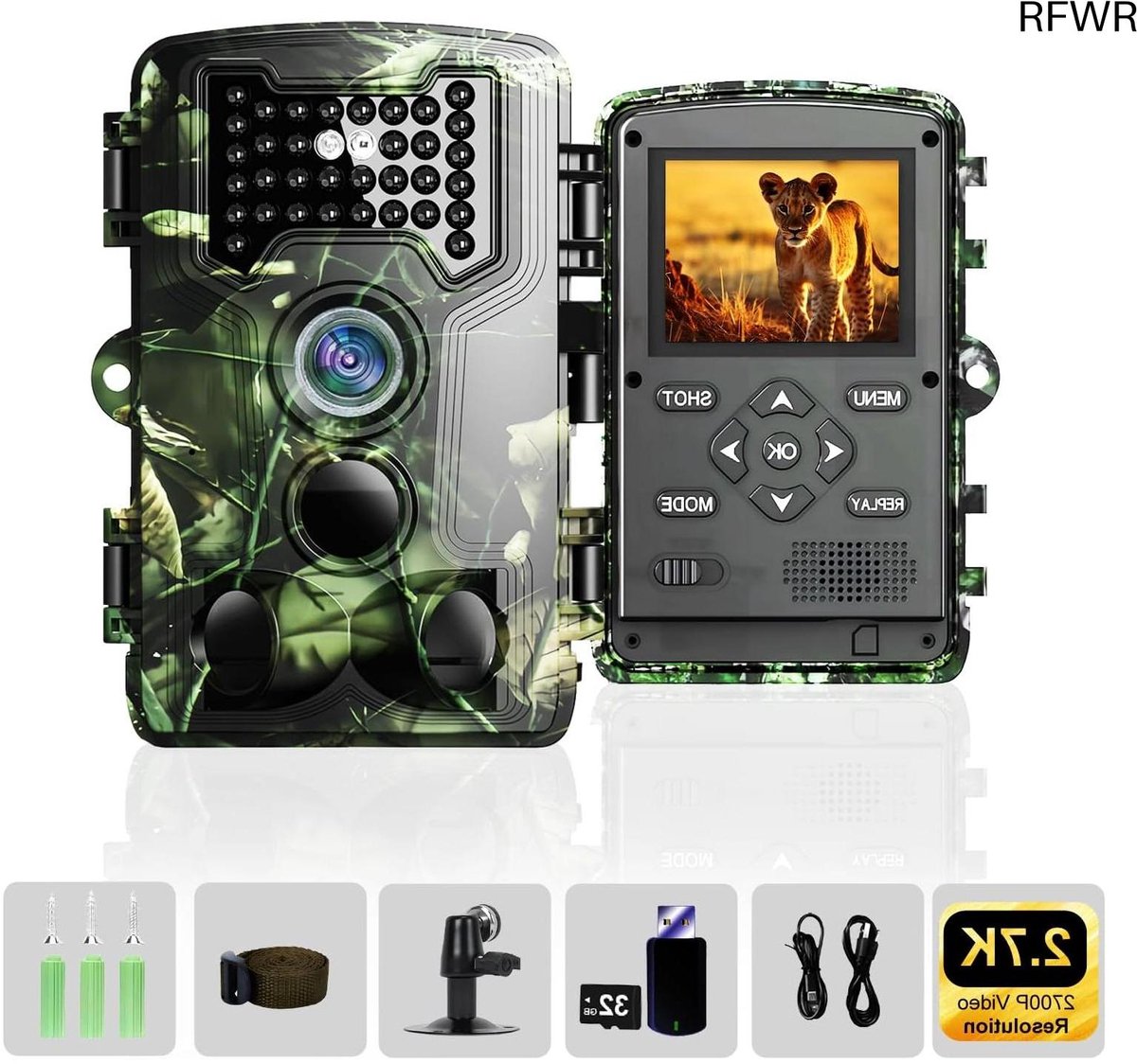 RFWR® Wildcamera met 2700p video en nachtzicht – Bewegingssensor & IP66 Waterdicht