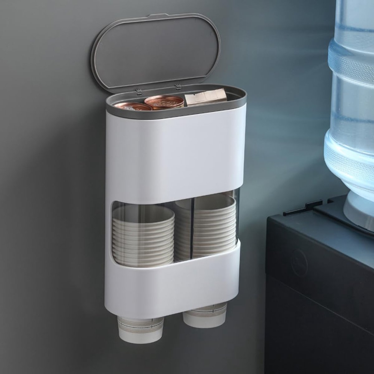 Wandmontage bekerdispenser - kunststof - geschikt voor 80 bekers - zwart