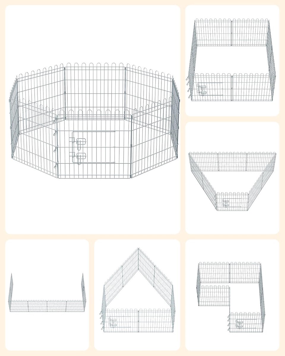 Songmics FEANDREA Puppy ren, vrije ren behuizing konijn, opvouwbaar, voor hond, zilver thumbnail 2