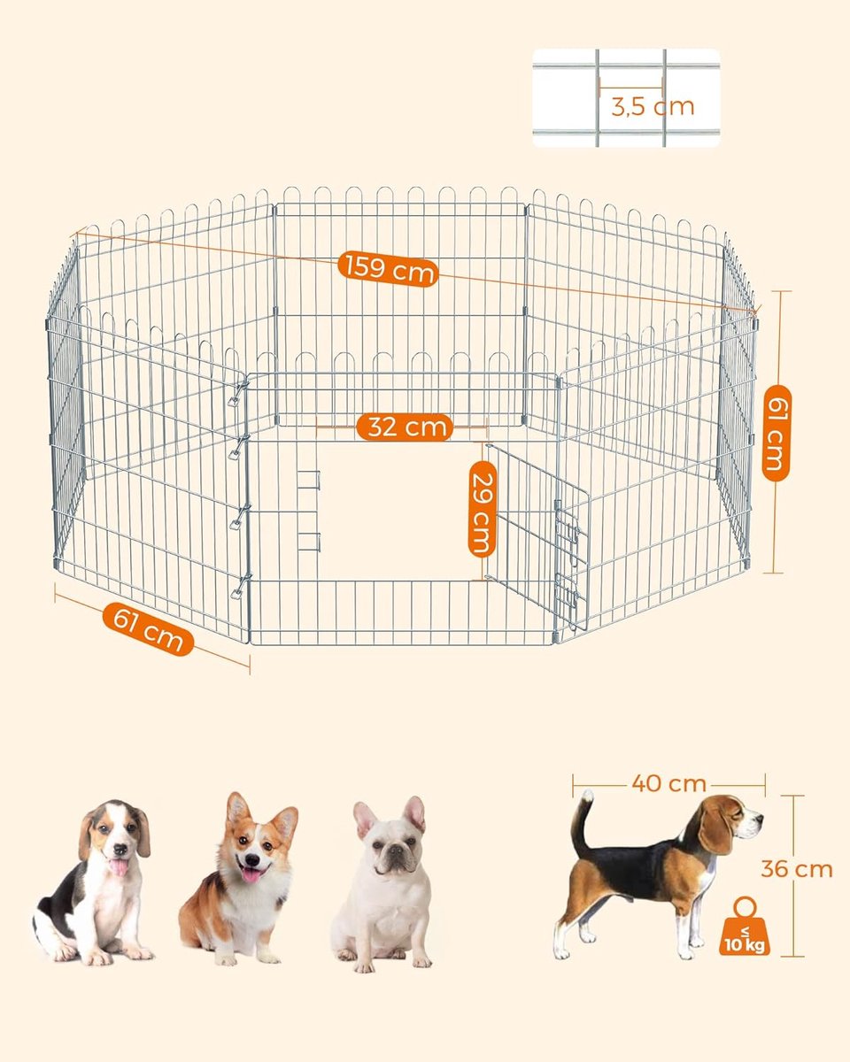 Songmics FEANDREA Puppy ren, vrije ren behuizing konijn, opvouwbaar, voor hond, zilver thumbnail 4