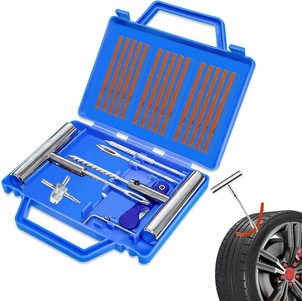 Allecto Plus - Bandenreparatieset 23-Delig voor Binnenbandloze Banden met Draadboor, Lijmsticks en Ventielsleutels - Noodgevallen - Breed Scala van Reparatiesopties
