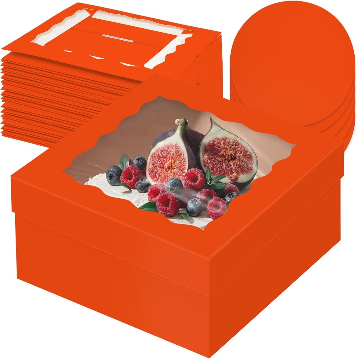 Taartdoos met venster en cakeborden - 10 stuks - oranje - 30 cm