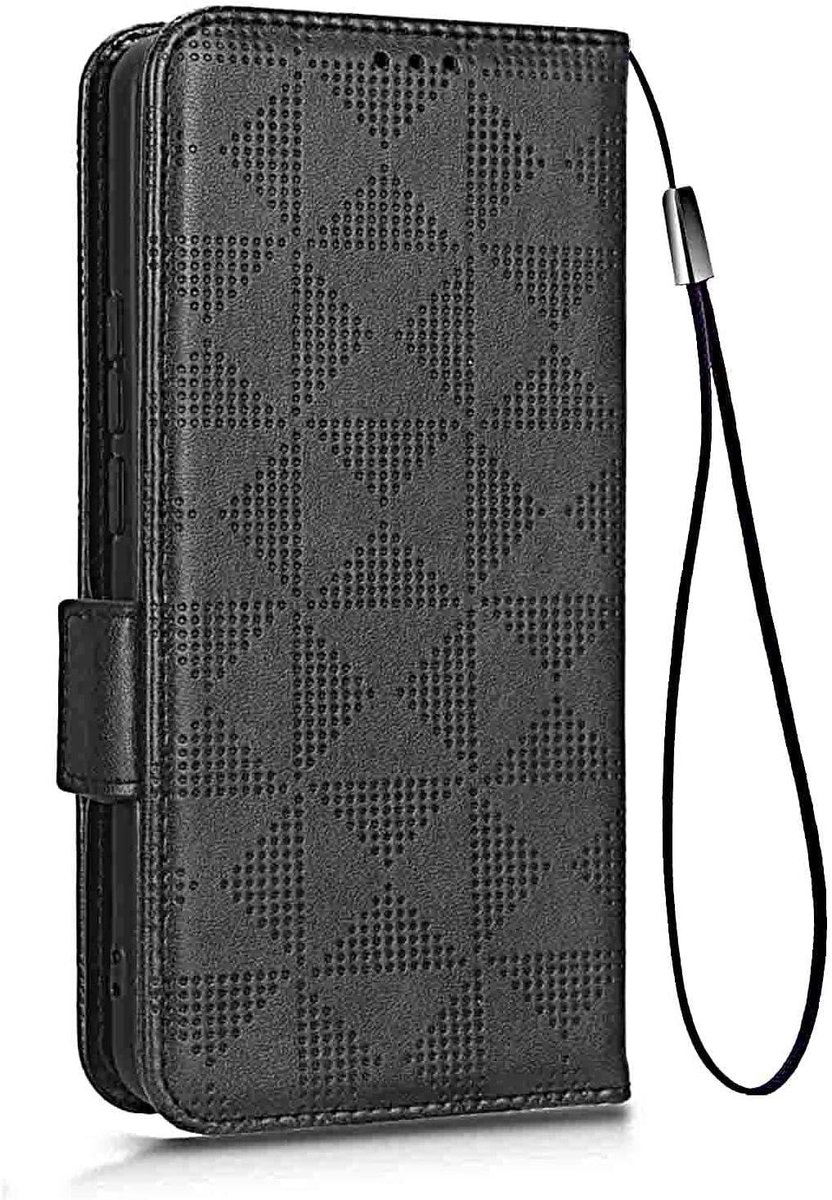 Lederen telefoonhoes met kaartenvak en klapstandaard - zwart - geschikt voor Oukitel C33 - Premium PU/TPU Folio hoes met magneetsluiting
