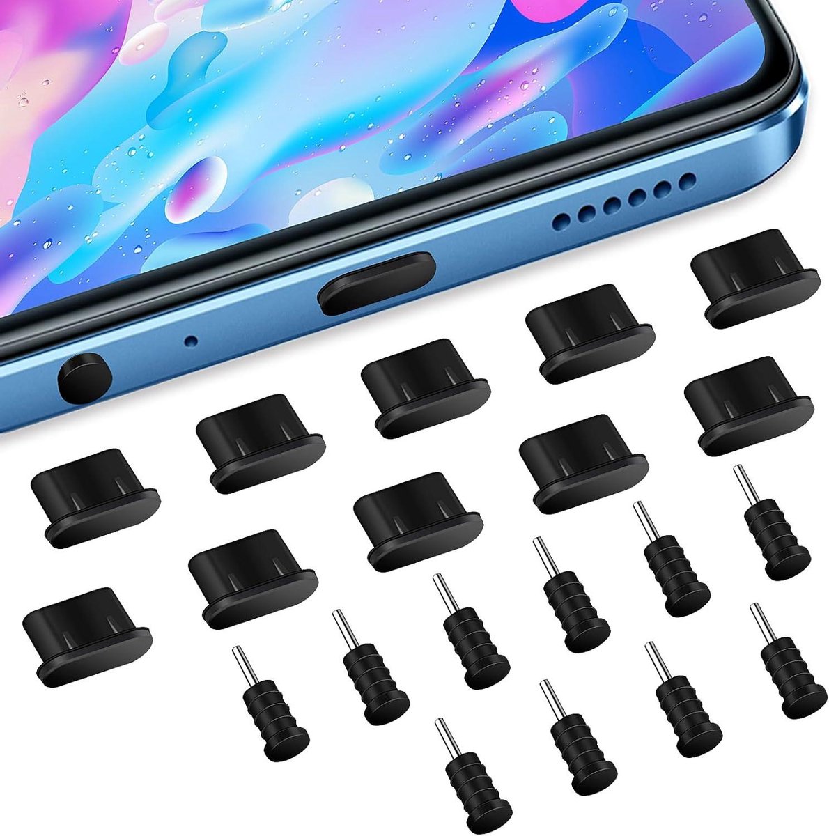 Dust Plug Set Siliconen USB C Oordopje Anti-Stofkapjes Oplaadpoort Stofbeschermers Stop voor Telefoon of Laptop (Zwart 20 Stuks)