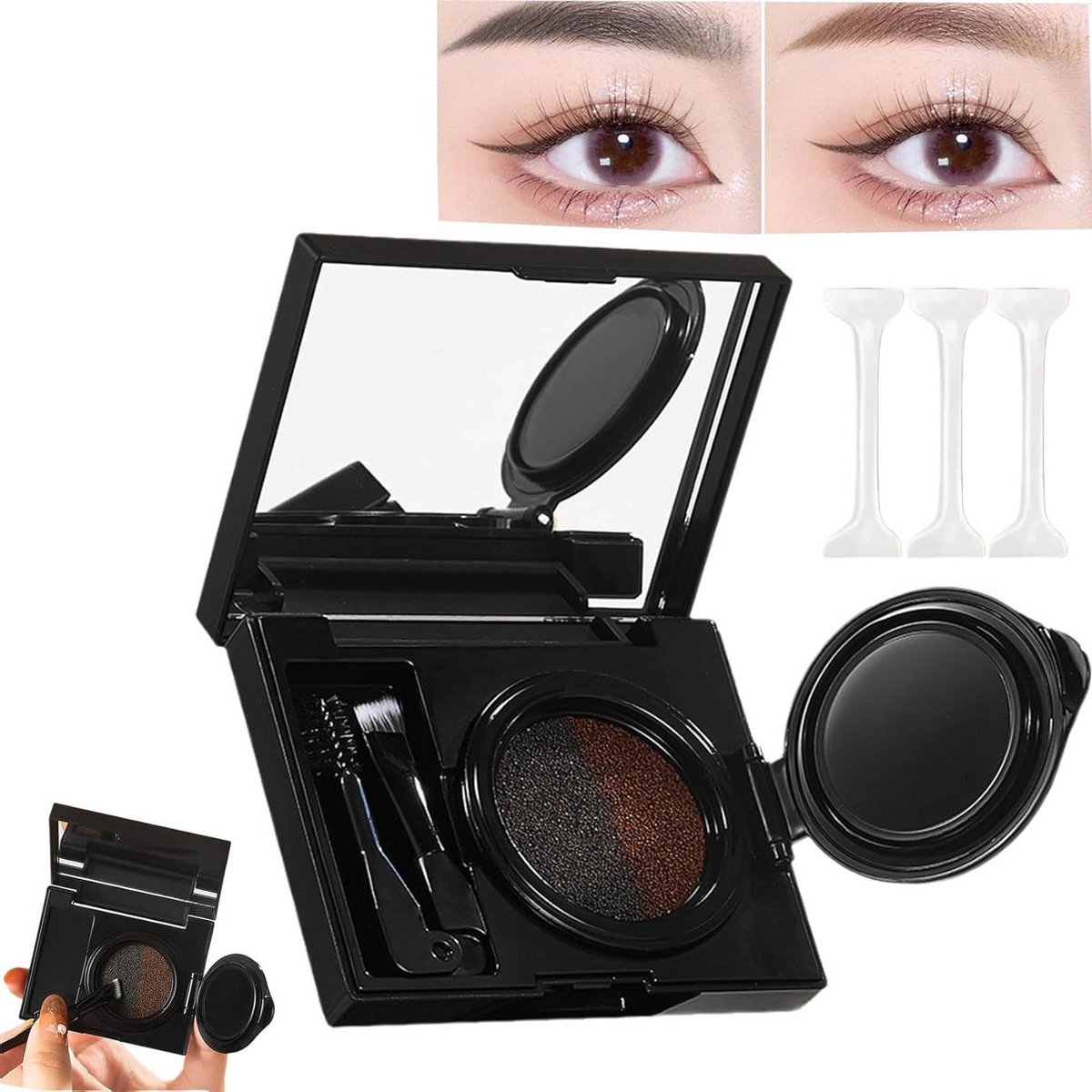 Allecto Plus - Eyebrow & Eyeliner Cream met Stempel en Stencil Kit voor Vrouwen - Waterdicht - Wenkbrauwpoeder - Dubbelzijdige Borstel - 02# - Make-up Ogen Gezicht