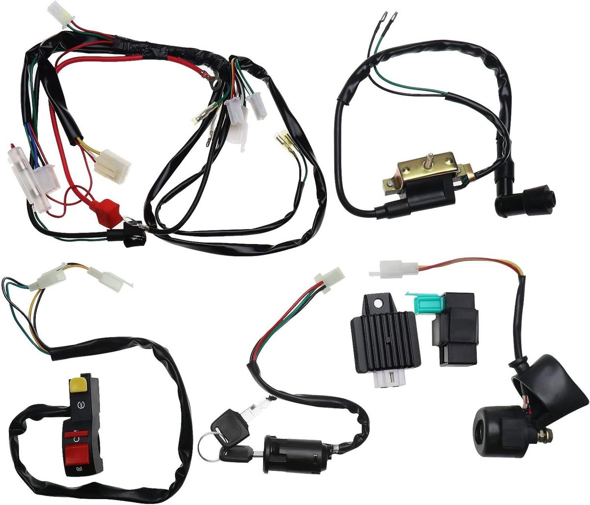 Allecto Plus - ATV Bike Vervanging Bedrading Harnas Loom Set met Solenoïde Coil Rectifier Bougie - Geschikt voor 70cc 110cc 125cc