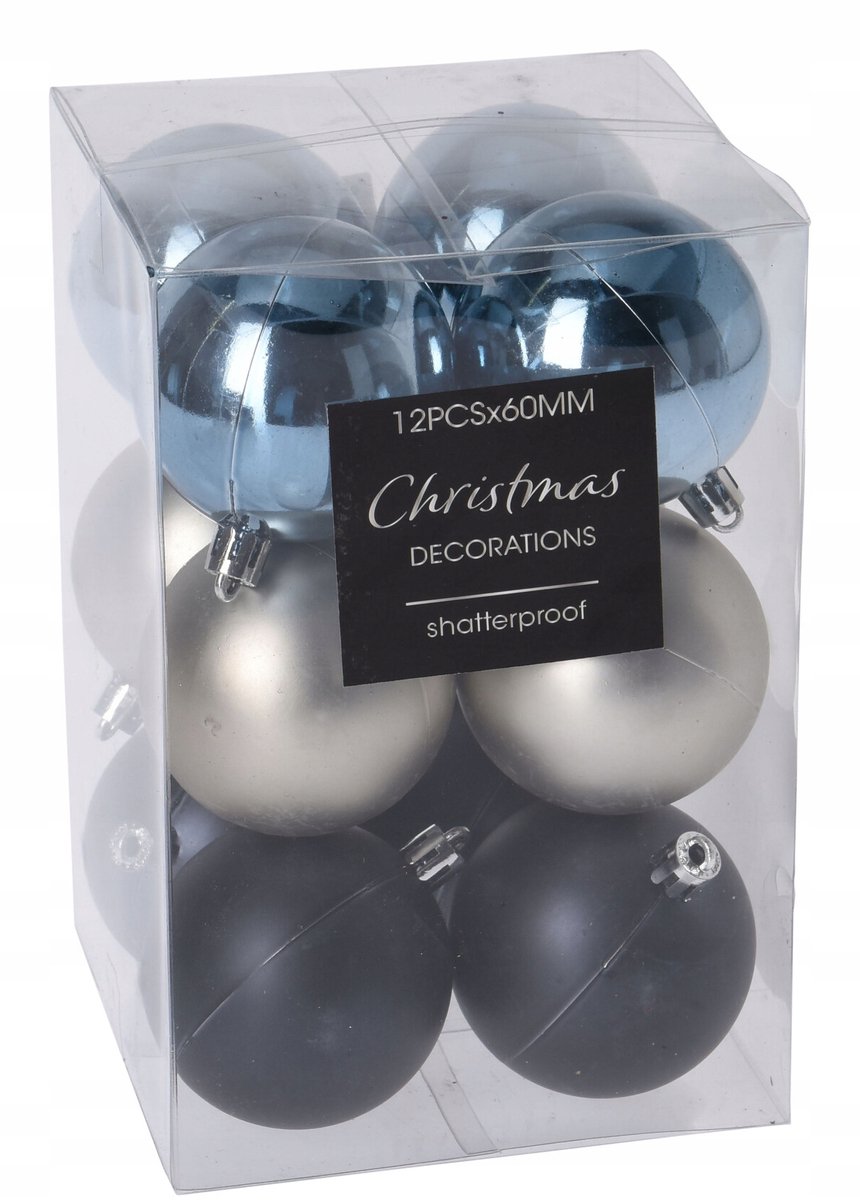 Kerstballen, blauw, onbreekbaar, set van 12, 6 cm