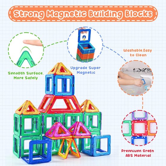 Limmys Jeu De Construction Magnétique 74 Pièces – Blocs Aimantés STEM – Livret D'idées Inclus – Dès 3 Ans – Conforme CE