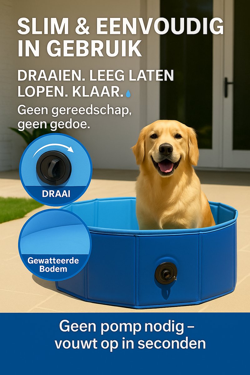 Hondenzwembad 120 cm - opvouwbaar hondenbad - zwembad voor honden - blauw - verkoelend plonsbad - zonder luchtpomp thumbnail 7