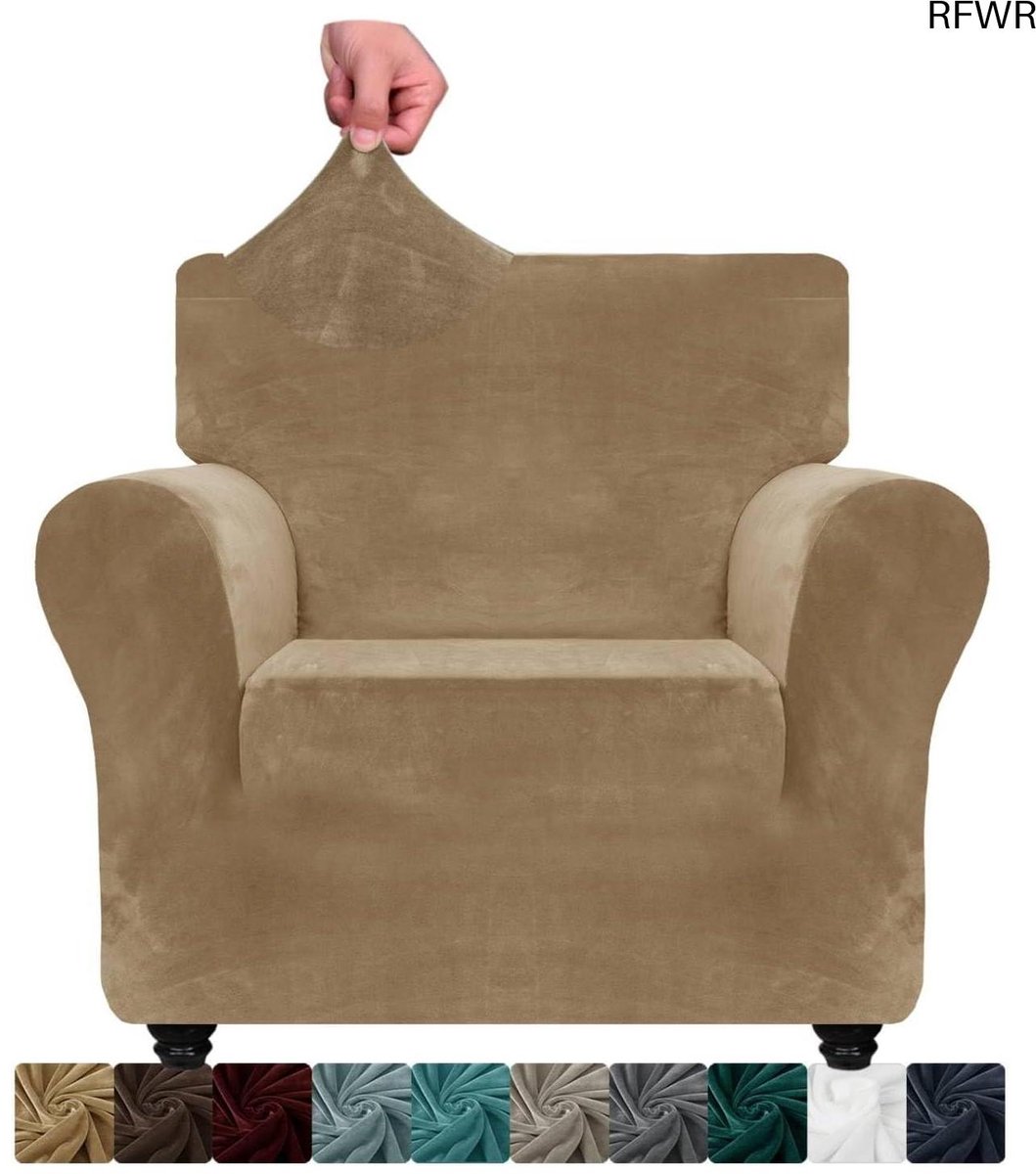 RFWR Fluwelen stoelhoezen voor fauteuil - Dikke stretchbank hoes voor meubelbescherming (1-zits, camel)
