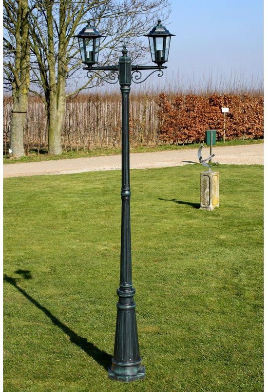 Lantaarnpaal Tuin 215CM 2 lampen Groen Zwart - Tuinlantaarn - Verlichting  tuinpaal -... | bol.com