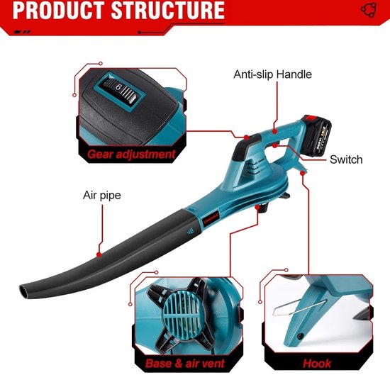 Souffleur de feuilles Shoppee - Batterie de souffleur de feuilles - Souffleur de feuilles sans fil 588vf 6 vitesses Souffleur sans fil - Souffleur d'air électrique - Batterie Li-Ion 22900Mah - Balayeuse - Souffleuse à neige - Outils de jardin