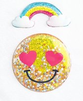 Grote 3D Smiley Sticker Gevuld met Glitters - 3D Smiley Sticker met Glitters en een Regenboog 3D sticker - Knutselen Meisjes - Glitter Sticker - Schud de Sticker om de Glitters te laten Bewegen - Stickers Meisjes