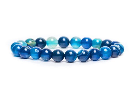 Bixorp Gems - Bracelet de pierres précieuses d'agate du Botswana / Agate de vert malachite clair - Beau bracelet bleu et vert poli