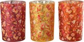 J-Line windlicht Bloemen - glas - mix - medium - 3 stuks