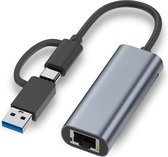 USB-A + USB C naar Ethernet Adapter - Koppelstuk - 10/100/1000 MBps - Netwerk RJ45 Internet Adapter - Geschikt voor MacBook Air, Pro, Dell XPS, Nintendo Switch