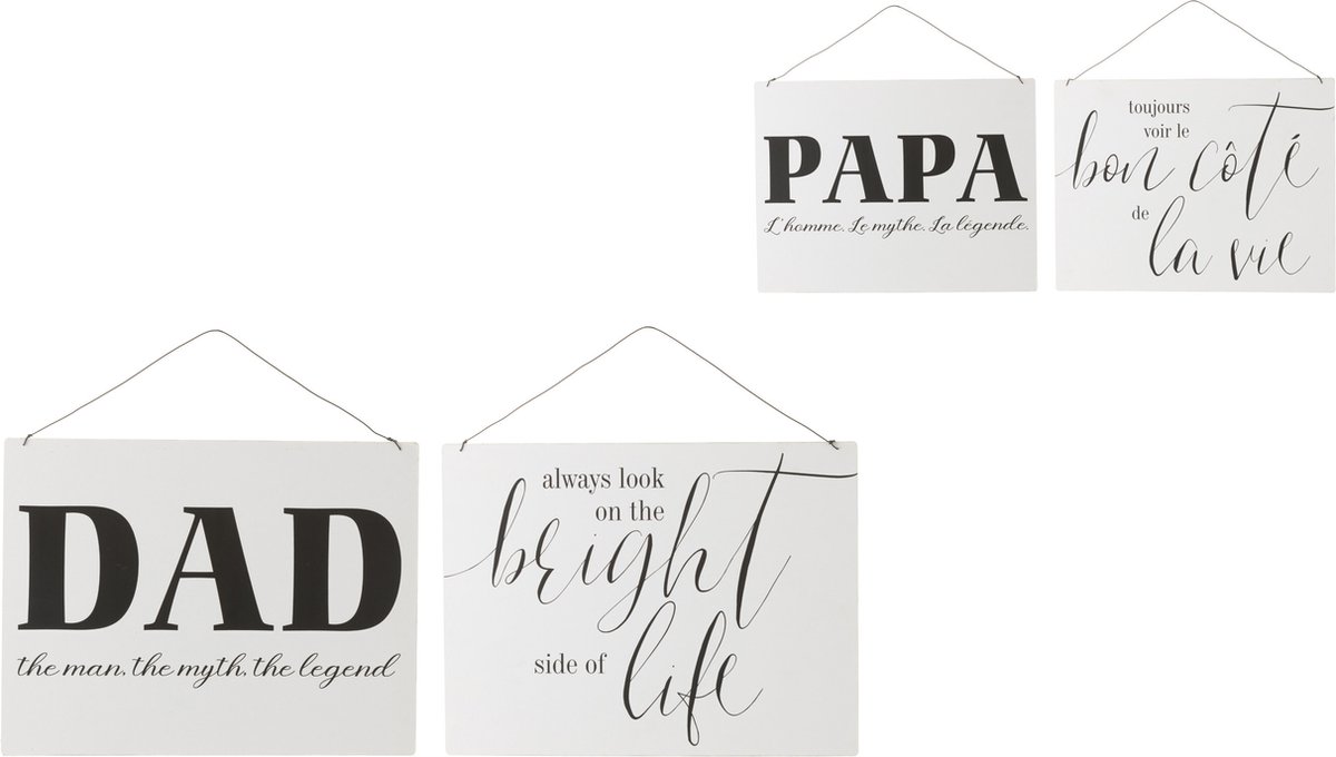 J-Line plakkaat FR/EN 'Life Dad' - metaal - wit/zwart - 2 stuks