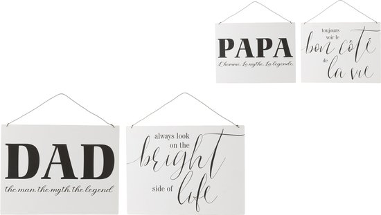 J-Line plakkaat FR/EN 'Life Dad' - metaal - wit/zwart - 2 stuks - vaderdag cadeau