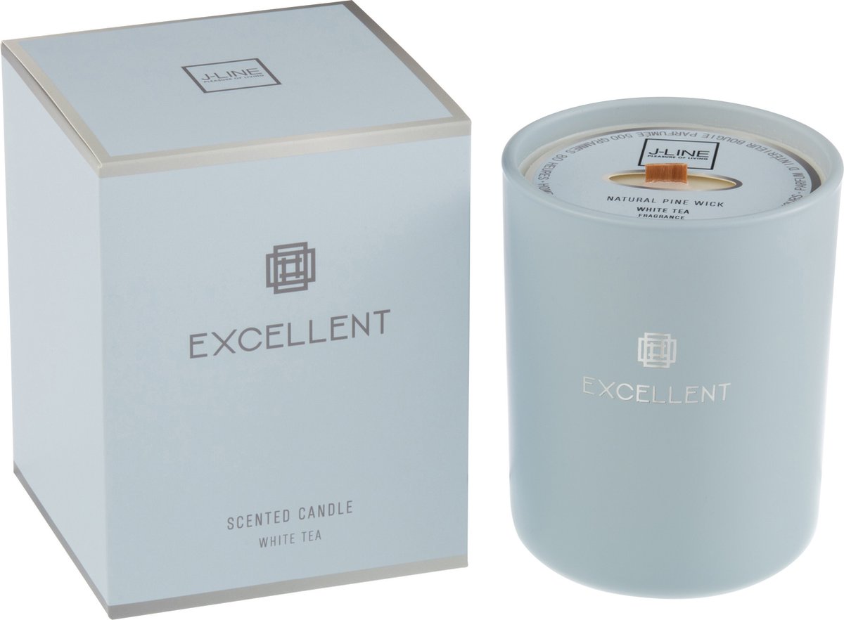 J-Line geurkaars Excellent - White Tea - glas - lichtblauw – medium - 80U