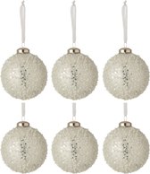 J-Line Doos Van 6 Kerstballen Parel Glas Wit/Zilver Medium