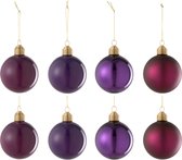J-Line Doos Van 8 Kerstbal 2+2+2+2 Glas Mat/Blinkend Mauve