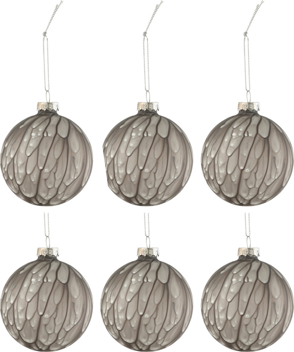 Kleine transparant zwarte glazen kerstbal met vlekken van J-Line - set van 6 - Kerst.