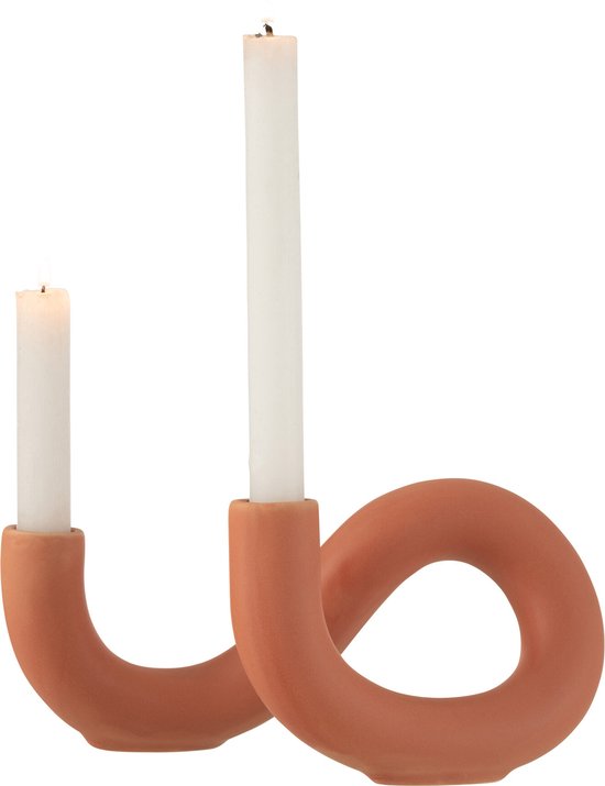 J-Line bougeoir Torsion 2 Bougies - céramique - orange