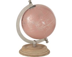 J-Line wereldbol Op Voet - hout - lichtroze/goud - small