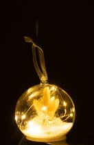 J-Line decoratie Kerstbal Engel - glas - wit - LED lichtjes