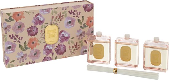J-Line doos van 3 geurolie + stokjes - Happiness Blooms - roze